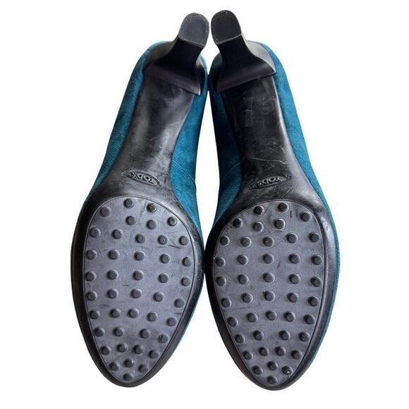 Tod's Blue Suede Platform Pumps w/ Rubber Pebbles Size 39.5/ US 9.5 - Picture 4 of 9
